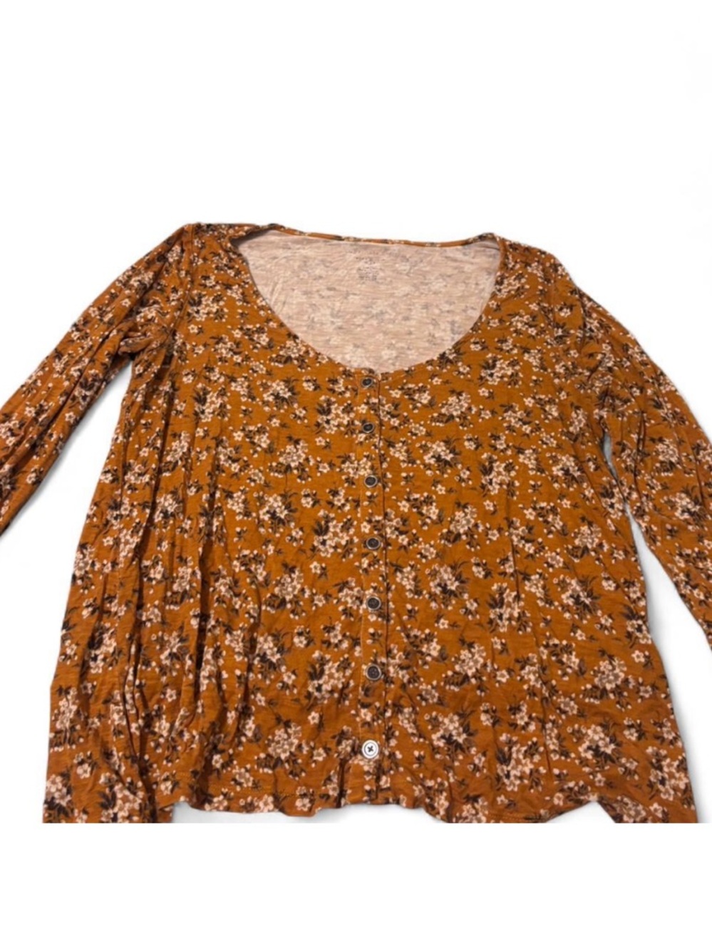 American Eagle Outfitters Mustard & Brown Floral Button-Front Long Sleeve Top